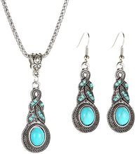 Load image into Gallery viewer, Turquoise Alloy Necklace and Earrings Set