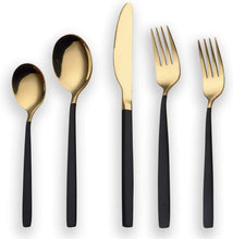 Load image into Gallery viewer, 20 Piece Titanium Black And Golden Cutlery