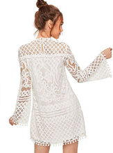 Load image into Gallery viewer, Women Sheer Lace Bell Sleeve Dress