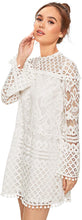 Load image into Gallery viewer, Women Sheer Lace Bell Sleeve Dress
