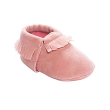 Load image into Gallery viewer, Soft Sole Coral Velvet Baby Moccasin Shoes