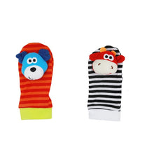 Load image into Gallery viewer, Baby Animals Foot Socks and Wrist Rattle Set
