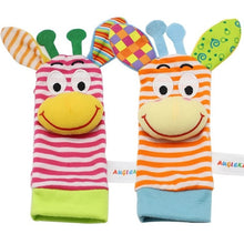 Load image into Gallery viewer, Baby Animals Foot Socks and Wrist Rattle Set