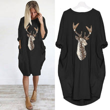 Load image into Gallery viewer, Women's Plus Size Loose O-Neck Pocket Christmas Elk Printed Dress