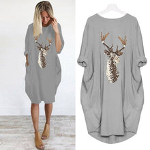 Load image into Gallery viewer, Women's Plus Size Loose O-Neck Pocket Christmas Elk Printed Dress