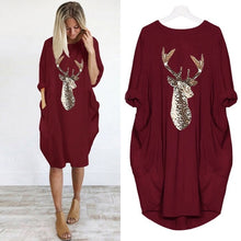 Load image into Gallery viewer, Women's Plus Size Loose O-Neck Pocket Christmas Elk Printed Dress