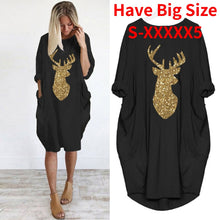 Load image into Gallery viewer, Women's Plus Size Loose O-Neck Pocket Christmas Elk Printed Dress