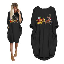 Load image into Gallery viewer, Women's Plus Size Loose O-Neck Pocket Christmas Printed Dress
