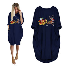 Load image into Gallery viewer, Women's Plus Size Loose O-Neck Pocket Christmas Printed Dress