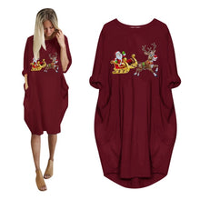 Load image into Gallery viewer, Women's Plus Size Loose O-Neck Pocket Christmas Printed Dress