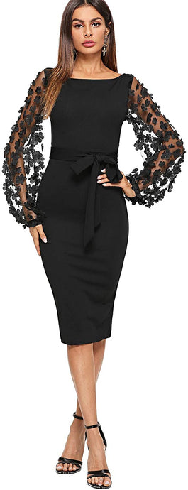 Women Elegant Mesh Contrast Pencil Dress