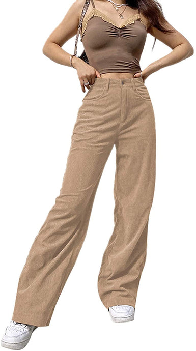 Women High Waist Corduroy Pants
