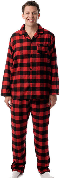 Men Plaid Button Front Flannel Pajamas Set