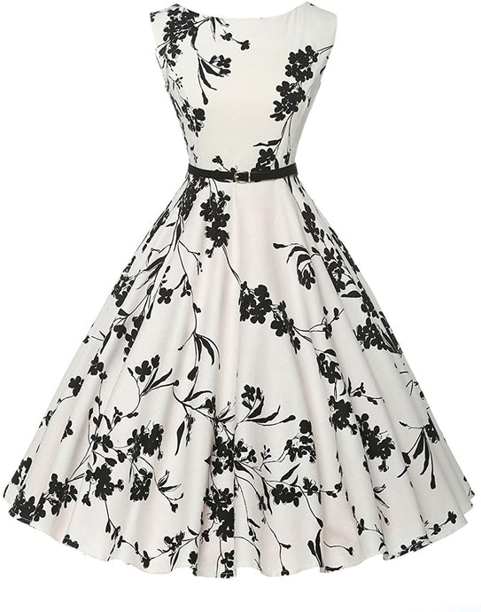 Boatneck Sleeveless Vintage Tea Dress