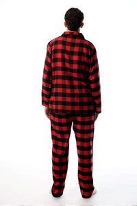Men Plaid Button Front Flannel Pajamas Set