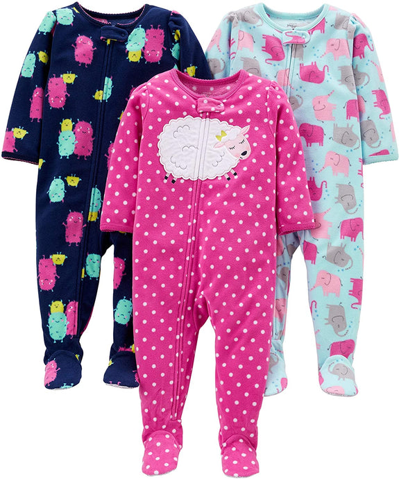 3-Pack Loose Fit Fleece Footed Pajamas