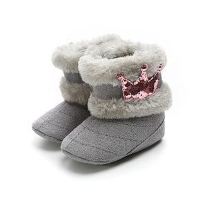 Winter Warm Crown Design Mid-Calf Slip-On Furry Boots