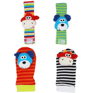 Baby Animals Foot Socks and Wrist Rattle Set