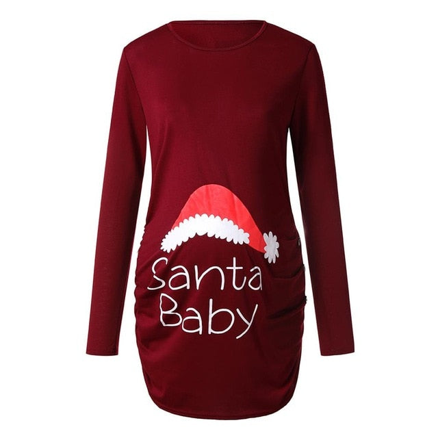 Santa Claus Print Long Sleeves Pregnancy Shirt
