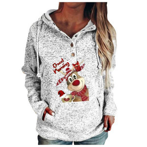 Women Christmas Elk Print Sweatshirt Hoodie