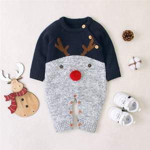 Christmas Reindeer Printed Warm Knitted Long Sleeve Romper