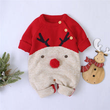 Load image into Gallery viewer, Christmas Reindeer Printed Warm Knitted Long Sleeve Romper
