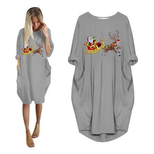 Load image into Gallery viewer, Women&#39;s Plus Size Loose O-Neck Pocket Christmas Printed Dress
